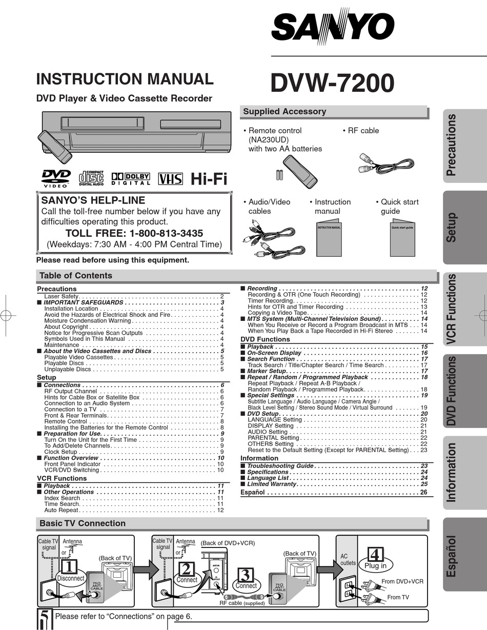 SANYO DVW-7200 INSTRUCTION MANUAL Pdf Download | ManualsLib
