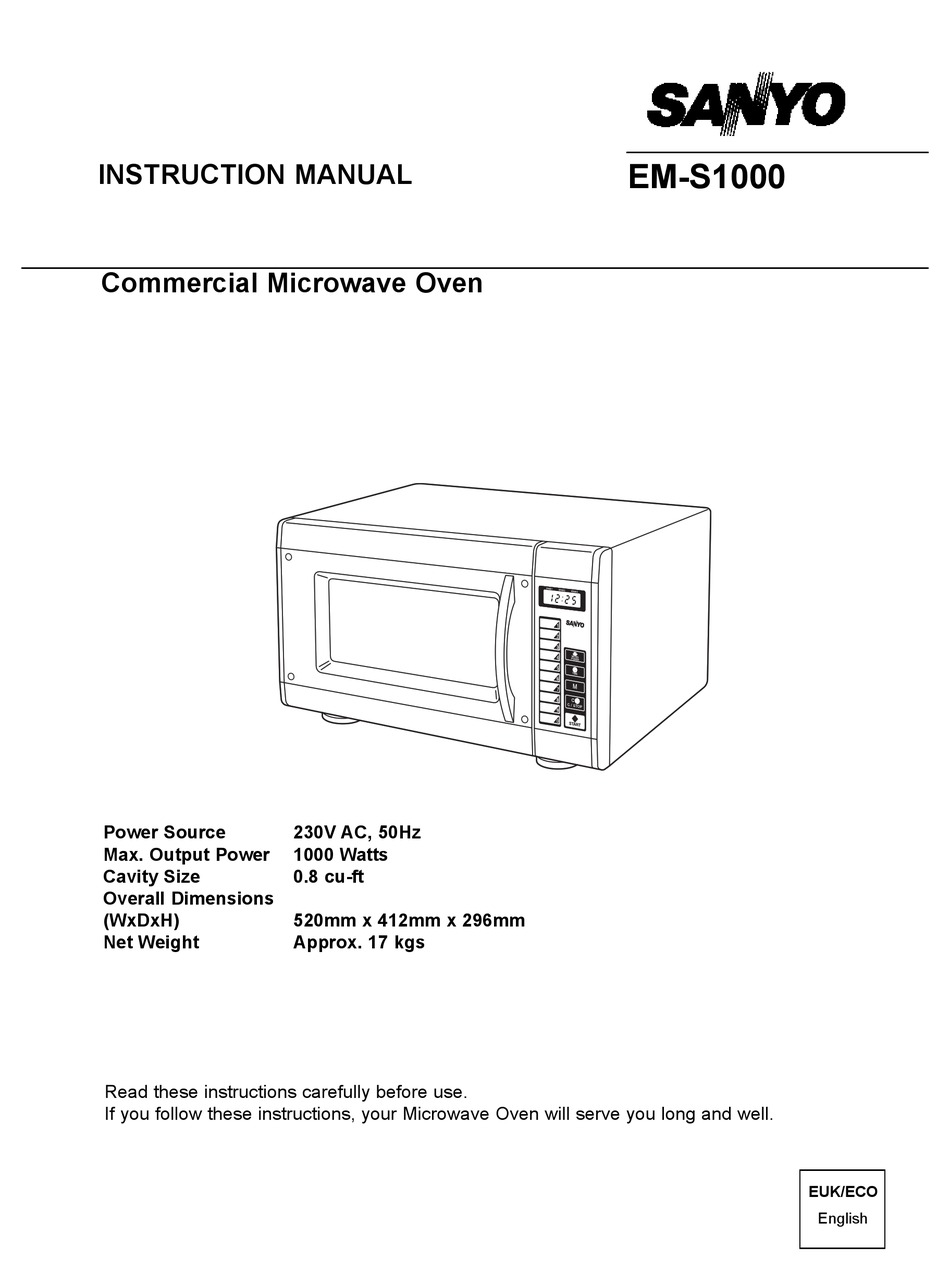 Sanyo Em S1000 Instruction Manual Pdf Download Manualslib