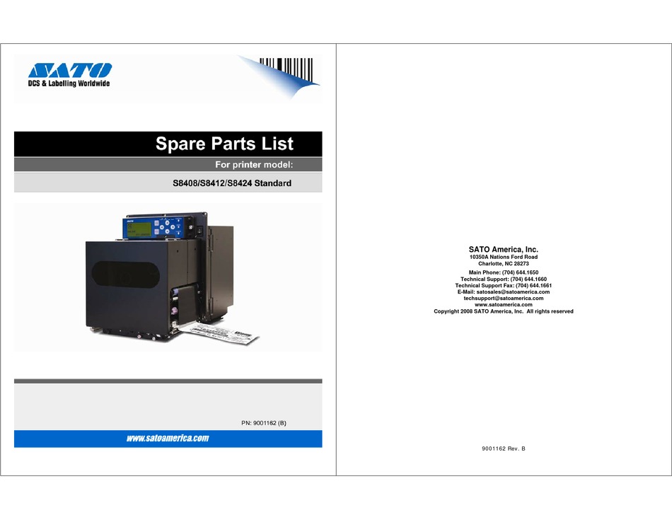 SATO S8404 STANDARD SPARE PARTS LIST Pdf Download | ManualsLib