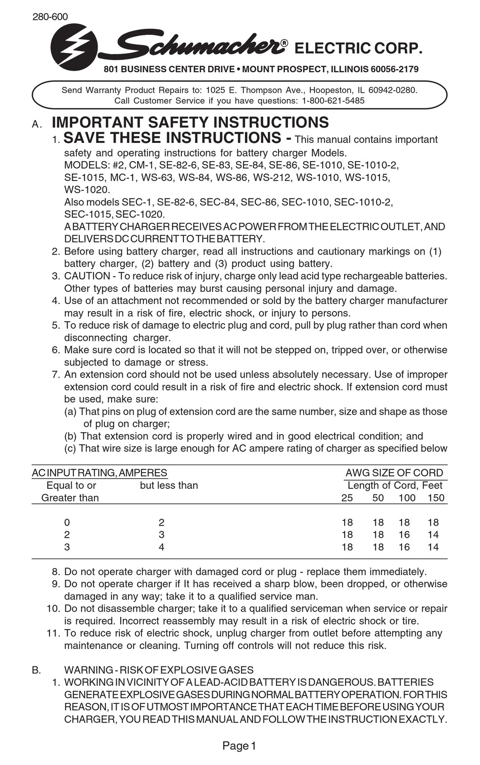 SCHUMACHER 1010 IMPORTANT SAFETY INSTRUCTIONS MANUAL Pdf Download Sns-Brigh10