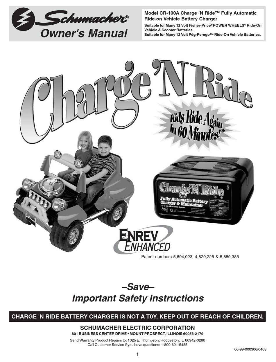 Schumacher Charge N Ride Cr 100a Owner S Manual Pdf Download Manualslib