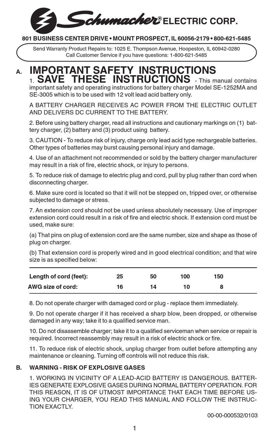 SCHUMACHER SE-1252MA MANUAL Pdf Download | ManualsLib