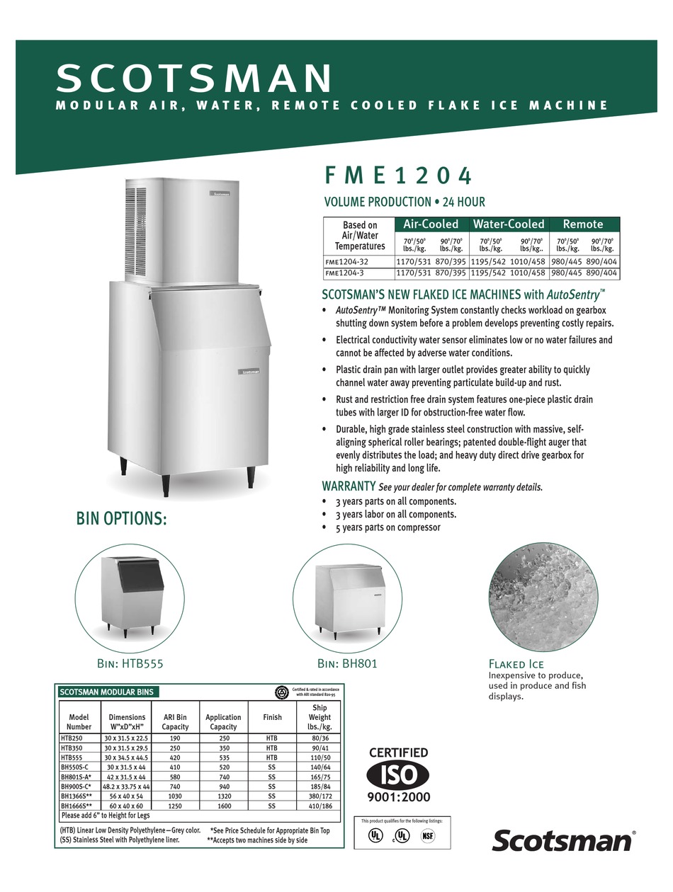 SCOTSMAN FME 1204 SPECIFICATION SHEET Pdf Download ManualsLib