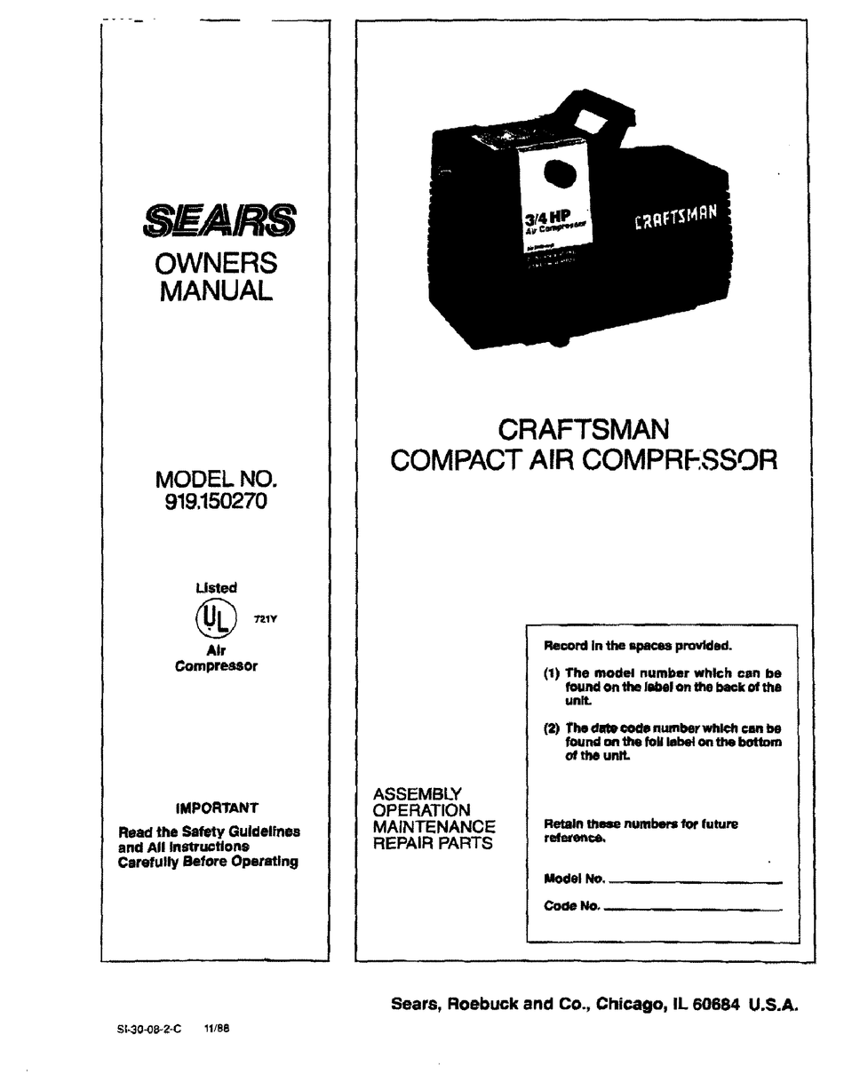 Sears 150270 Owner S Manual Pdf