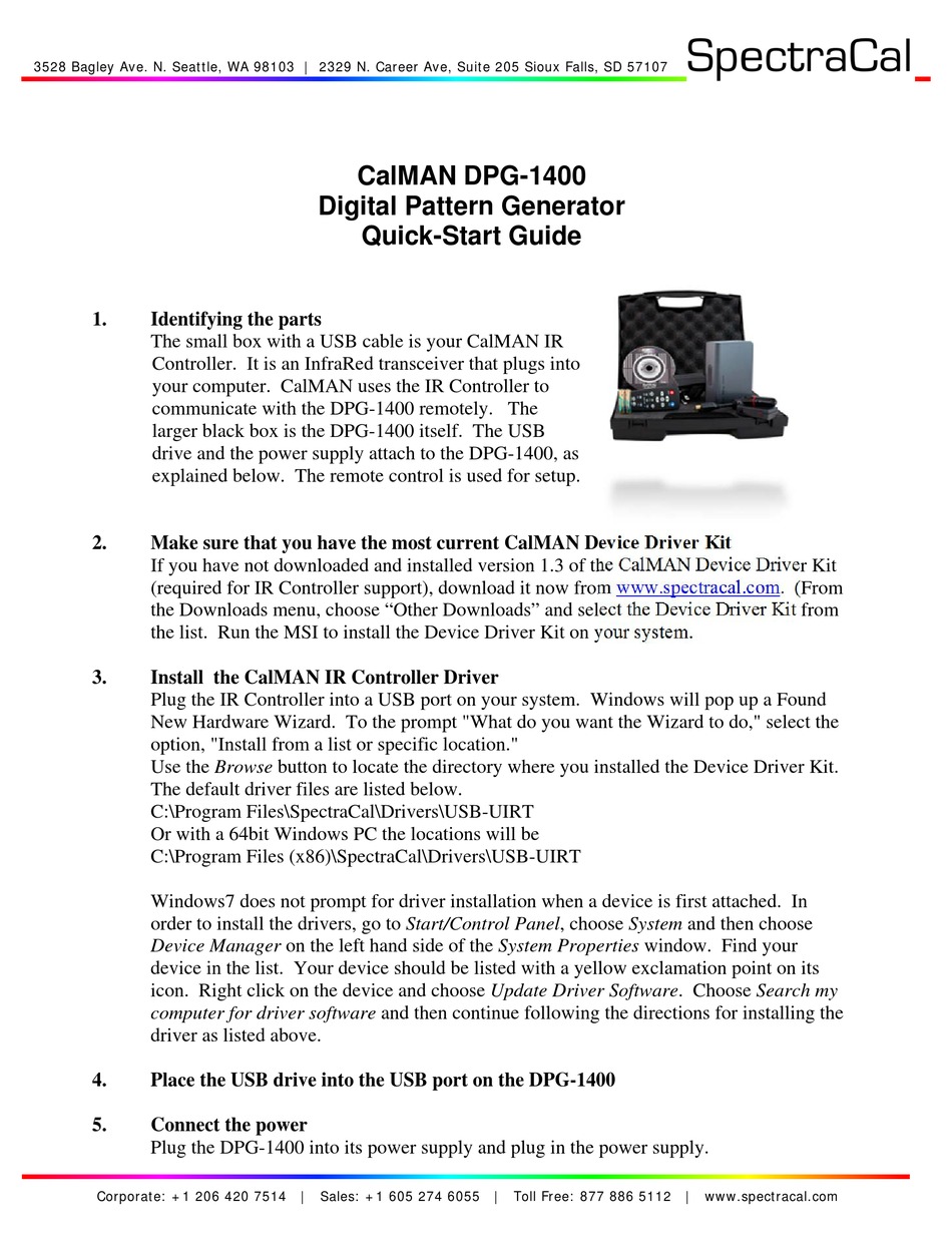 Spectracal Calman Dpg 1400 Quick Start Manual Pdf Download Manualslib