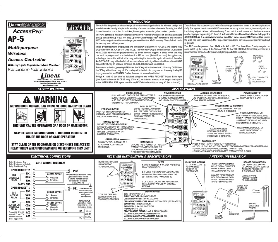 LINEAR AP-5 INSTALLATION INSTRUCTIONS MANUAL Pdf Download | ManualsLib