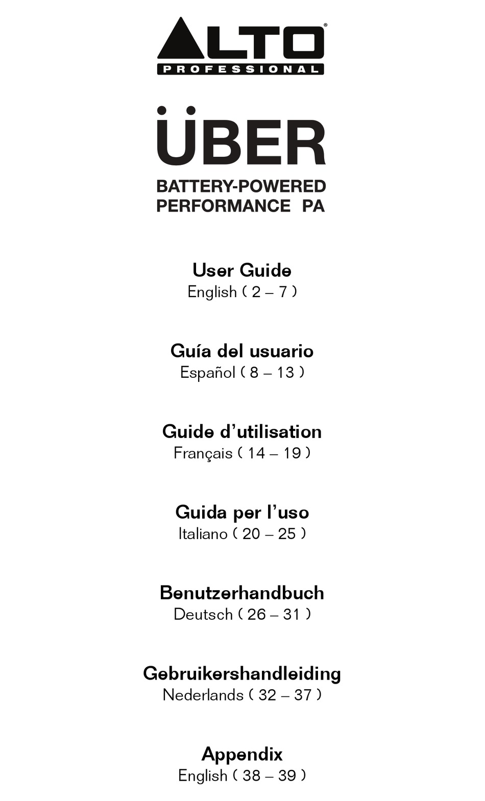 ALTO PROFESSIONAL UBER USER MANUAL Pdf Download ManualsLib