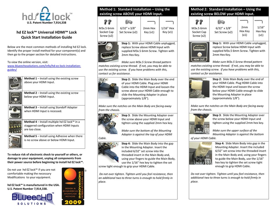 HD EZ LOCK UNIVERSAL HDMI QUICK START INSTALLATION MANUAL Pdf Download ManualsLib