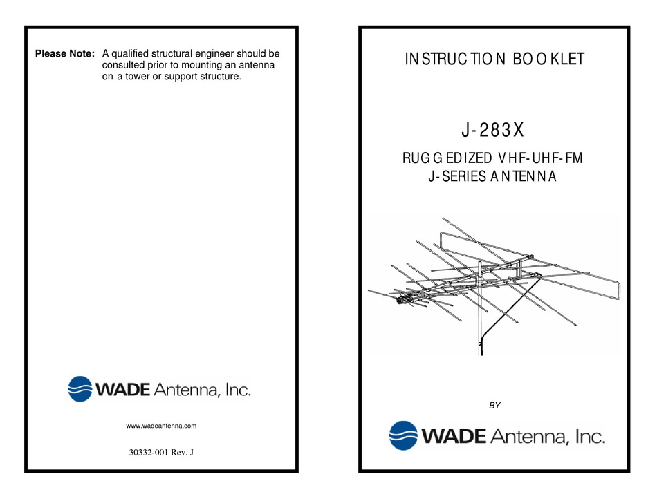 WADE ANTENNA, INC. J283X INSTRUCTION BOOKLET Pdf Download ManualsLib