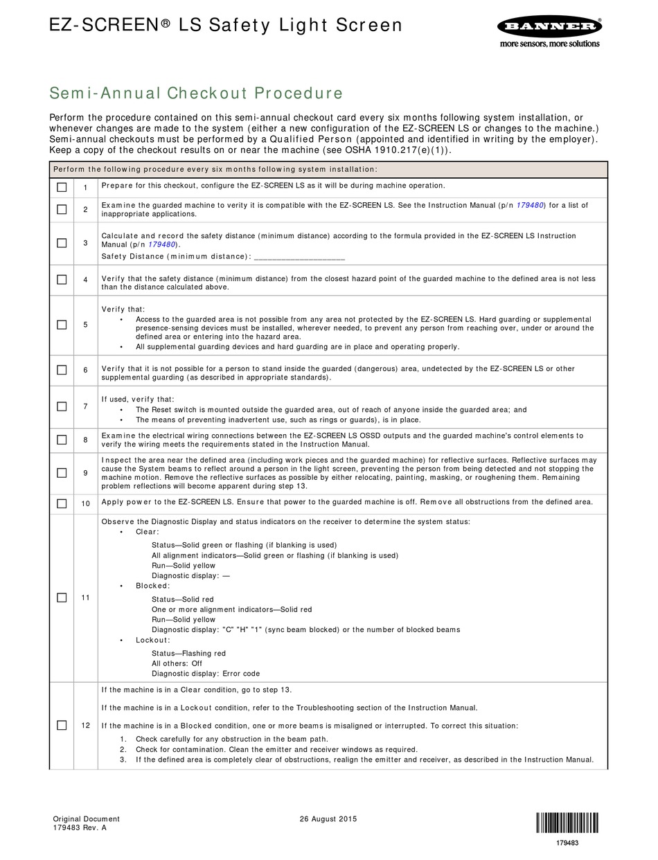 BANNER EZ-SCREEN LS INSTRUCTION MANUAL Pdf Download | ManualsLib