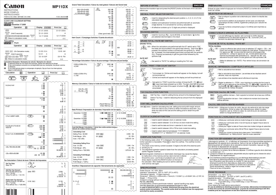 CANON MP11DX INSTRUCTIONS Pdf Download | ManualsLib