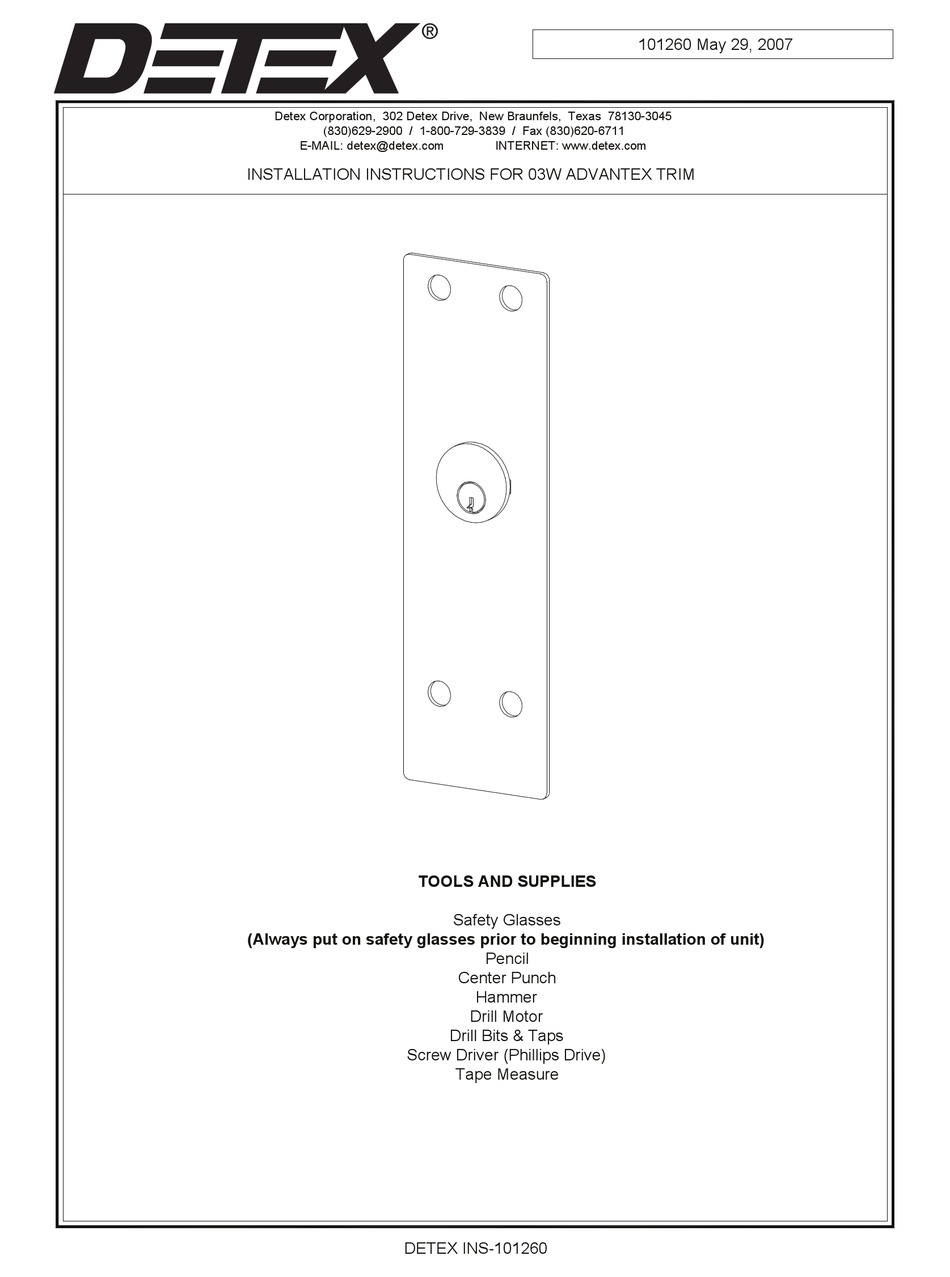 DETEX 03W ADVANTEX INSTALLATION INSTRUCTIONS Pdf Download ManualsLib