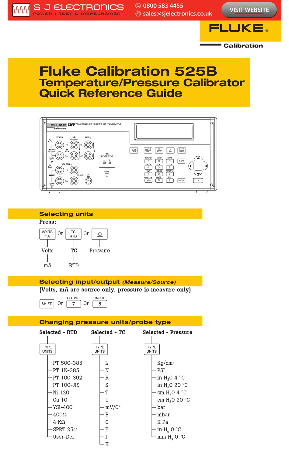 FLUKE CALIBRATION 525B QUICK REFERENCE MANUAL Pdf Download | ManualsLib