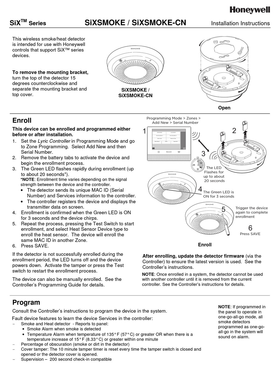 HONEYWELL SIXSMOKE INSTALLATION INSTRUCTIONS Pdf Download | ManualsLib