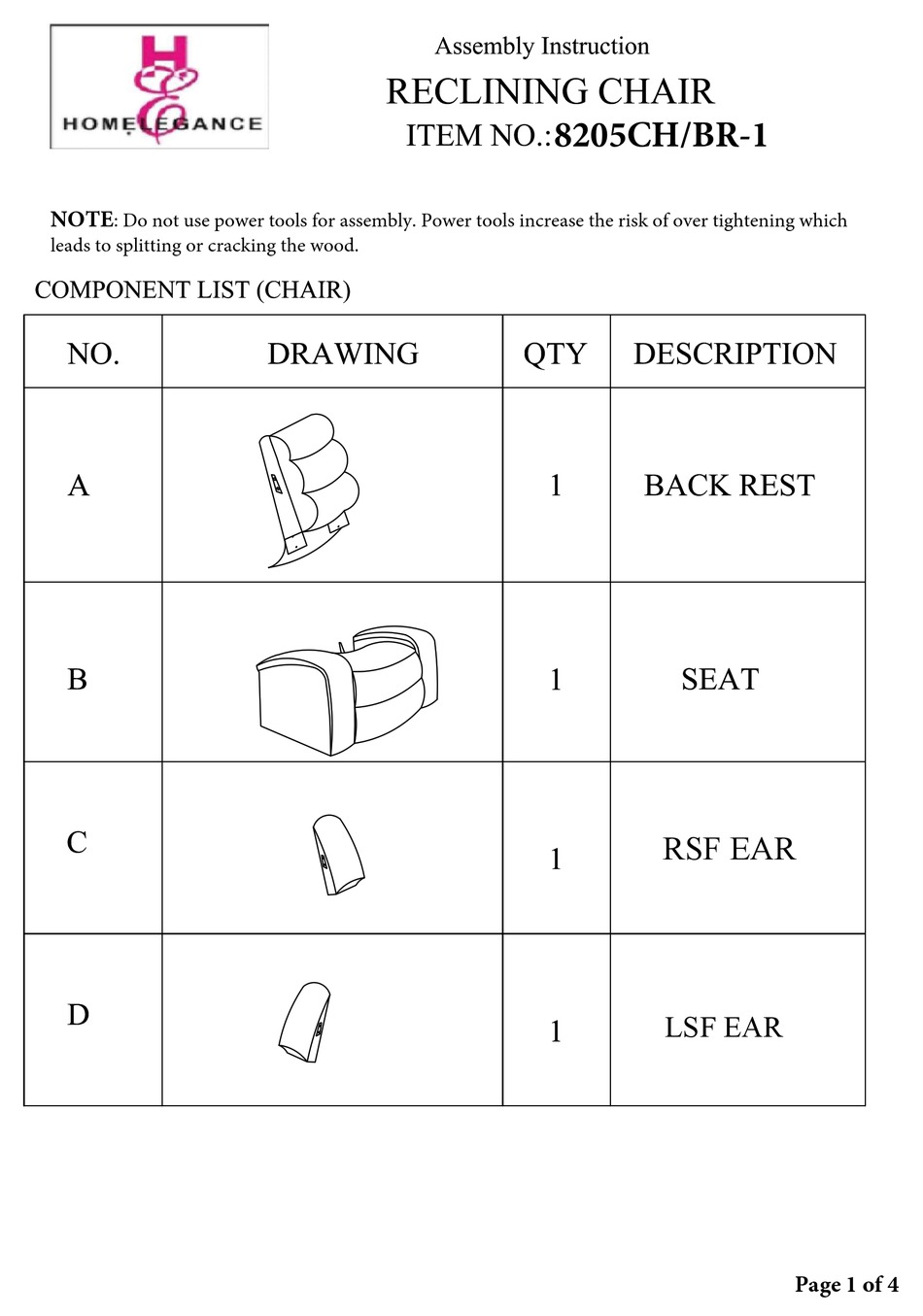 HOMELEGANCE 8205CH1 ASSEMBLY INSTRUCTION Pdf Download ManualsLib