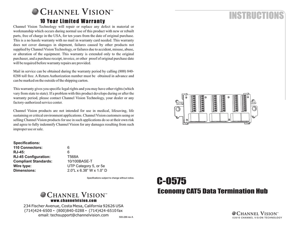 CHANNEL VISION C0575 INSTRUCTIONS Pdf Download ManualsLib