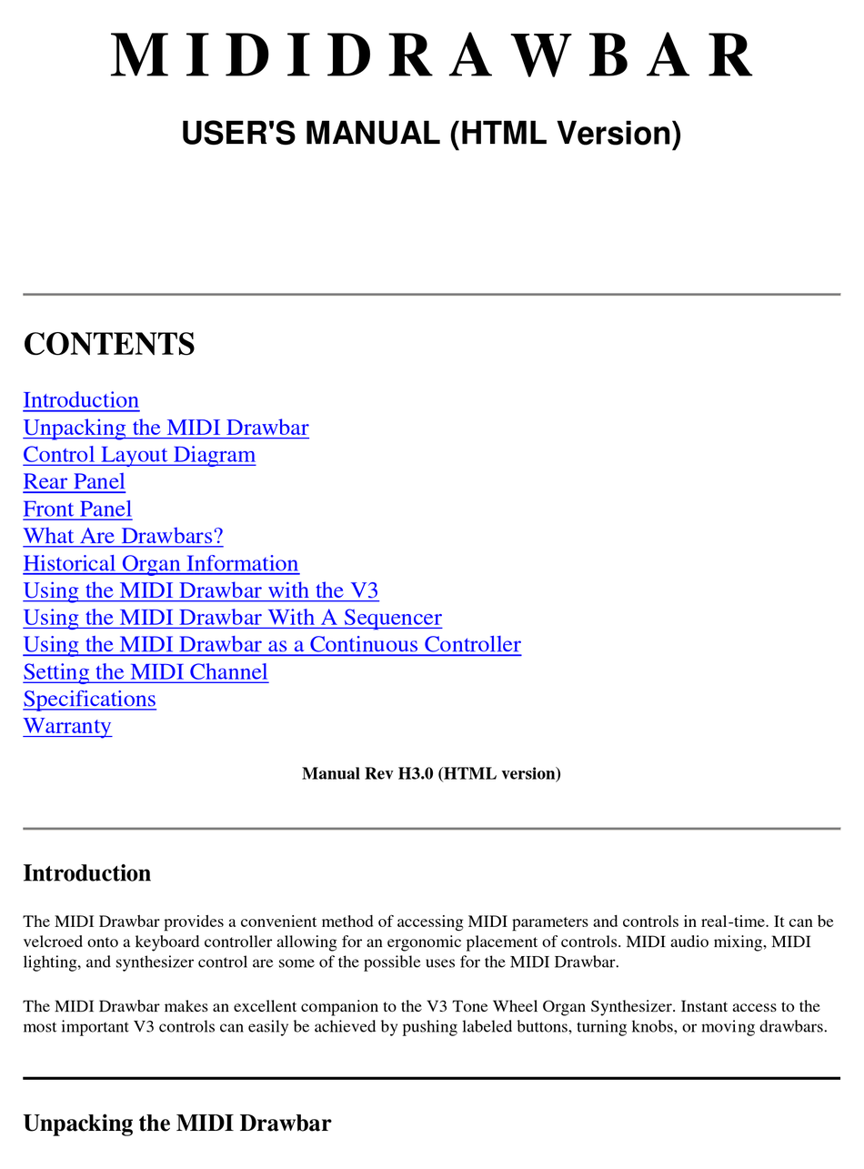VOCE MIDI DRAWBAR USER MANUAL Pdf Download ManualsLib