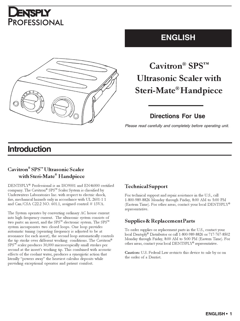 DENTSPLY CAVITRON SPS DIRECTIONS FOR USE MANUAL Pdf Download ManualsLib