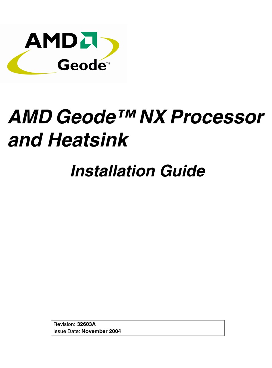 AMD GEODE NX 1250 INSTALLATION MANUAL Pdf Download ManualsLib