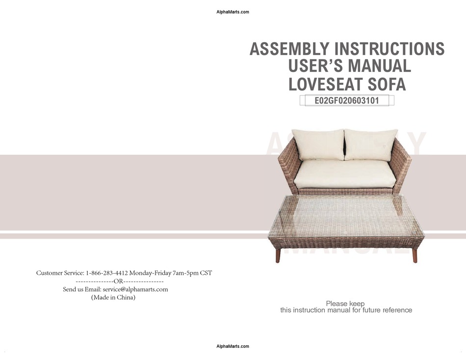 PHI VILLA LOVESEAT SOFA ASSEMBLY INSTRUCTIONS AND USER'S MANUAL Pdf Download ManualsLib