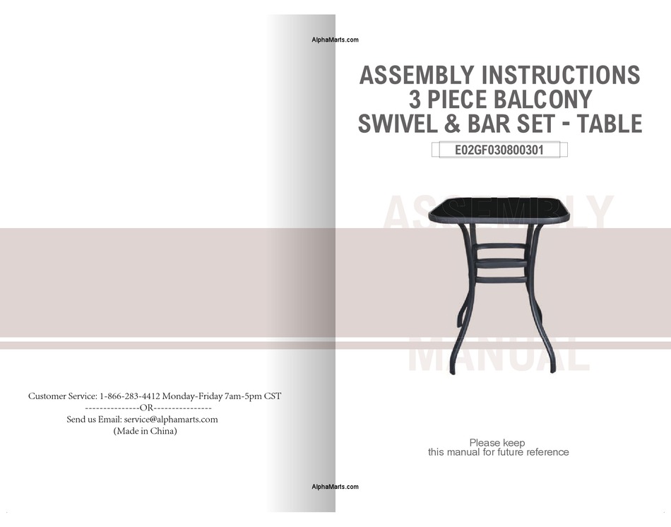 PHI VILLA 3 PIECE BALCONY SWIVEL & BAR SET TABLE ASSEMBLY