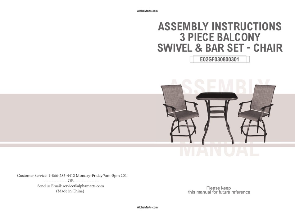 Phi Villa 3 Piece Balcony Swivel Bar Set Chair Assembly Instructions Pdf Manualslib - Patio Swivel Chair Assembly Instructions