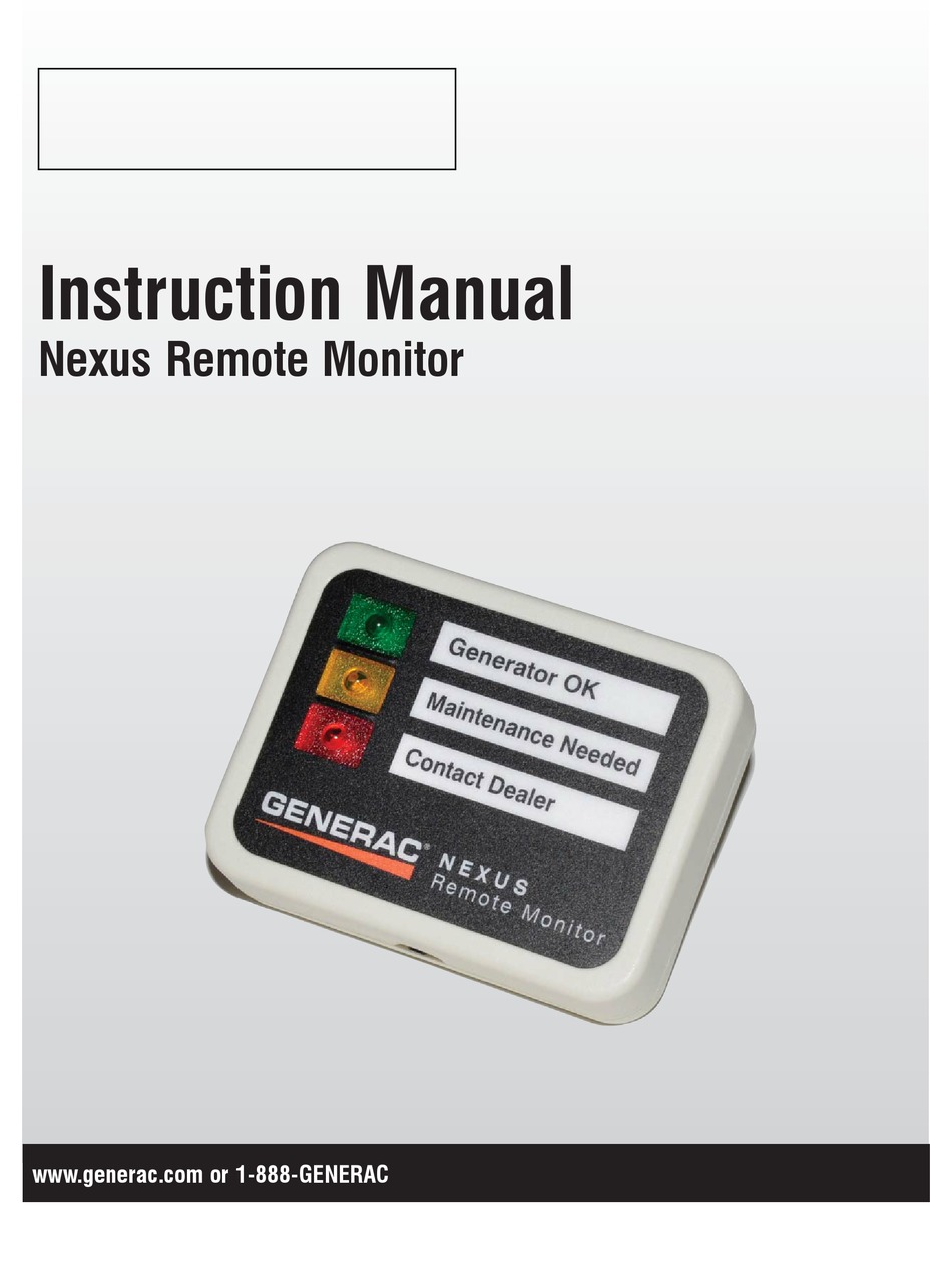 GENERAC POWER SYSTEMS NEXUS REMOTE MONITOR INSTRUCTION MANUAL Pdf