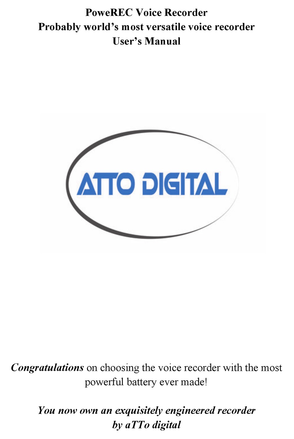 ATTO DIGITAL POWEREC USER MANUAL Pdf Download ManualsLib