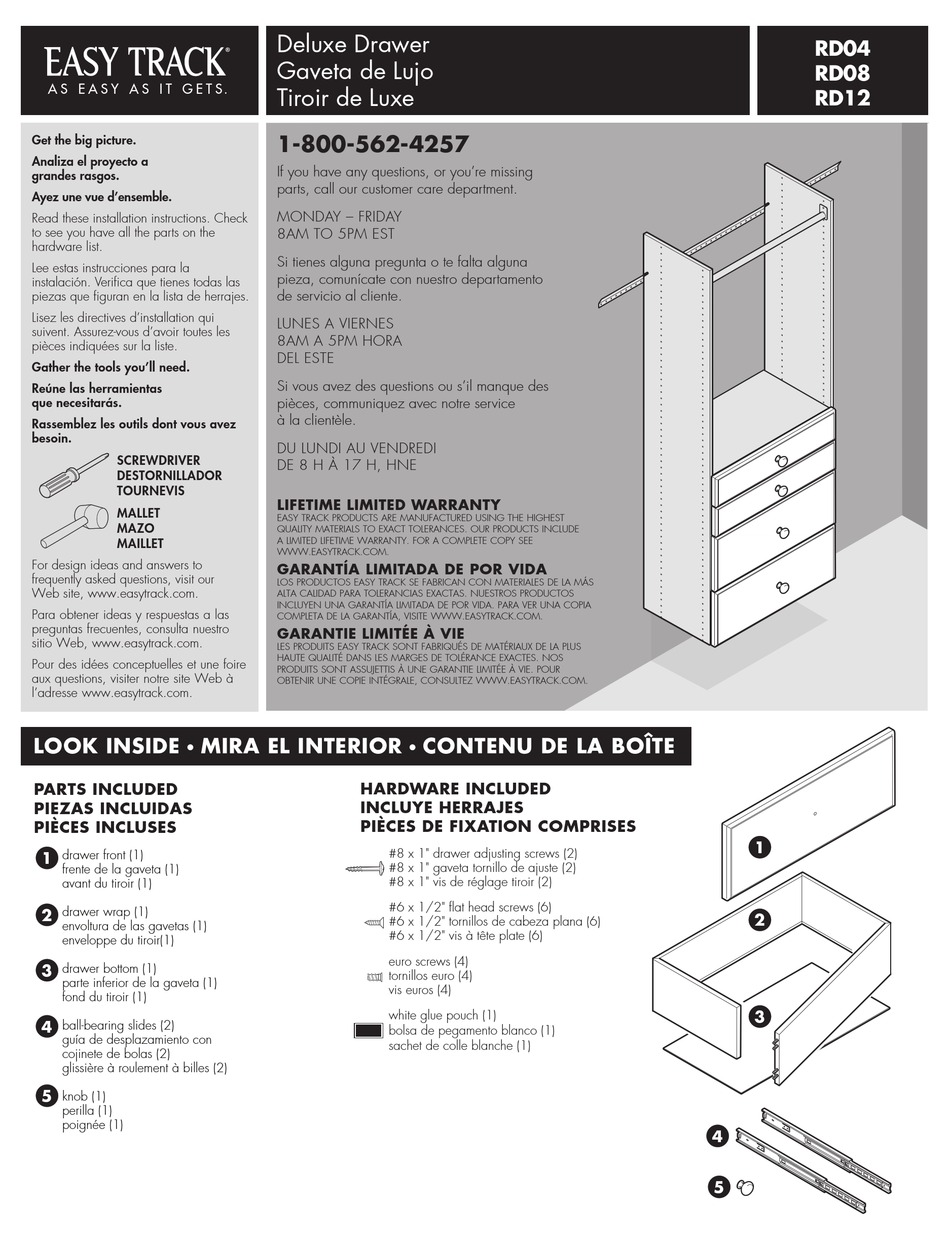 EASY TRACK DELUXE DRAWER ASSEMBLY INSTRUCTIONS MANUAL Pdf Download