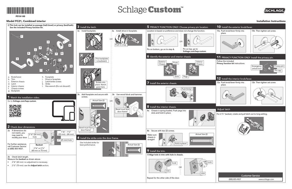 SCHLAGE CUSTOM FC21 INSTALLATION INSTRUCTIONS Pdf Download ManualsLib