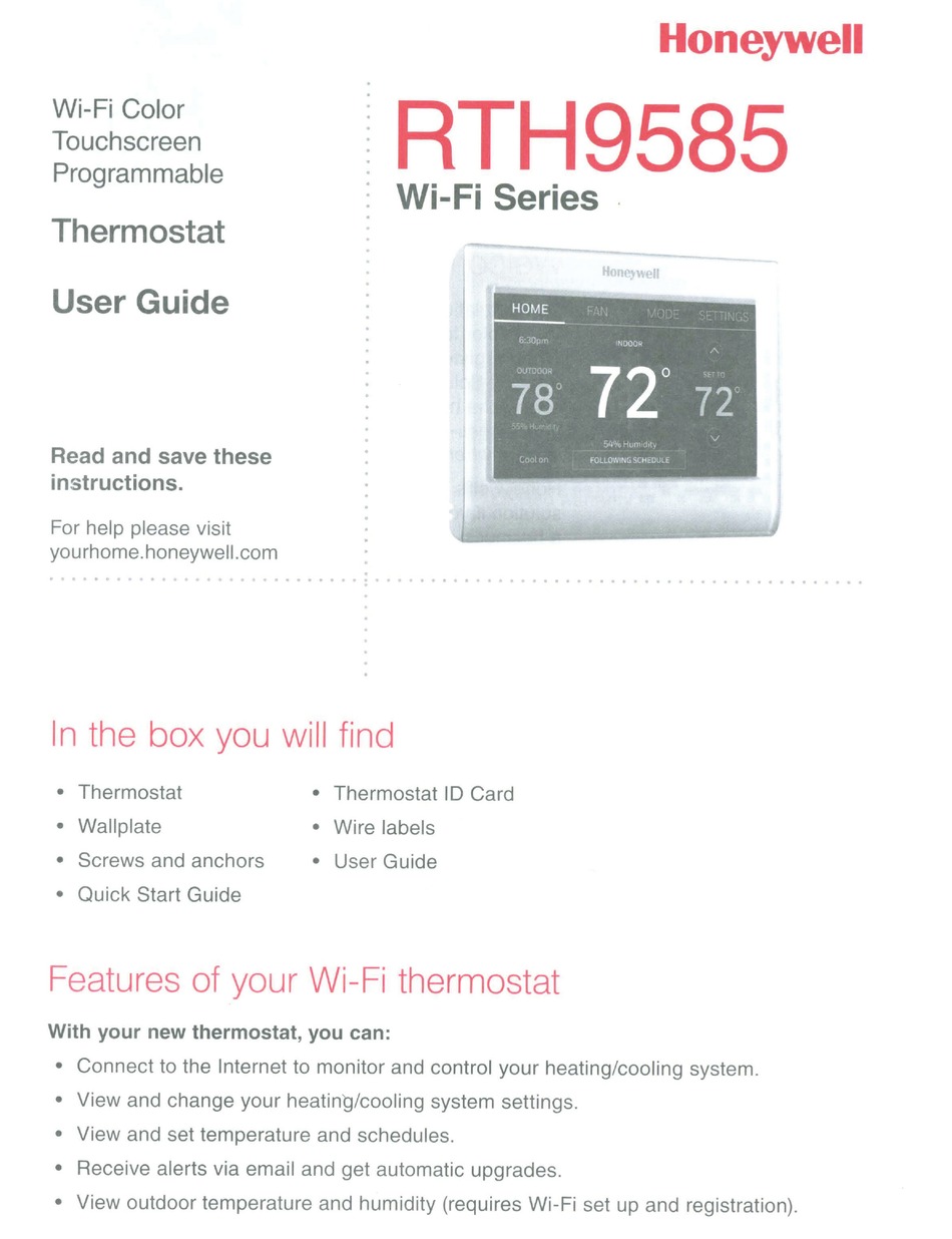 HONEYWELL RTH9585 USER MANUAL Pdf Download | ManualsLib