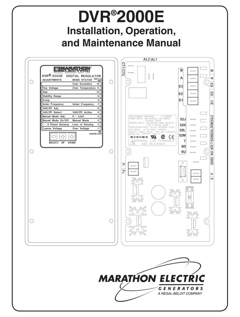 MARATHON ELECTRIC DVR 2000E INSTALLATION, OPERATION AND MAINTENANCE