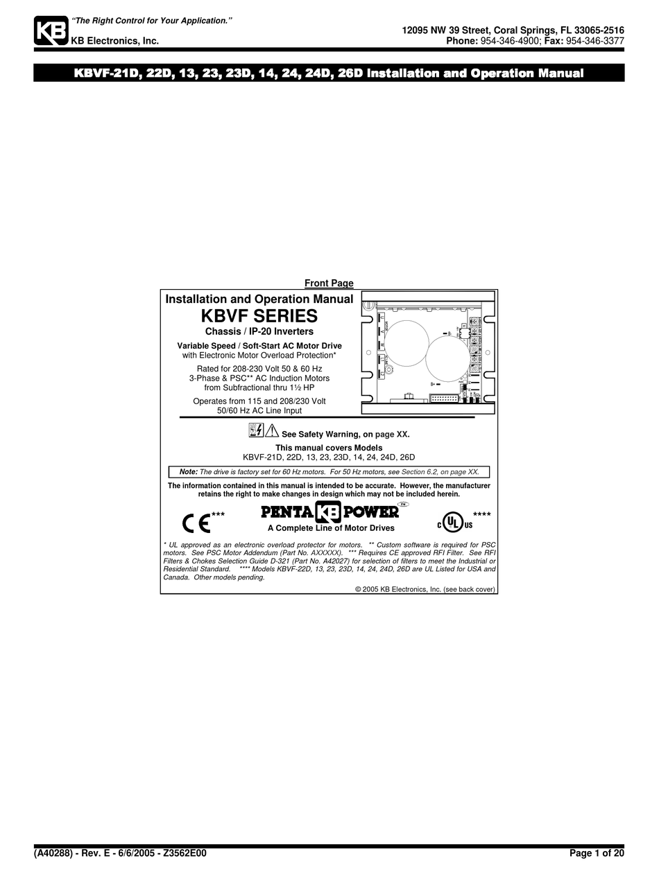 KB ELECTRONICS KBVF-21D INSTALLATION AND OPERATION MANUAL Pdf Download ...