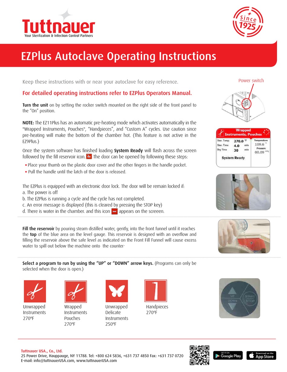 TUTTNAUER EZPLUS AUTOCLAVE OPERATING INSTRUCTIONS Pdf Download ManualsLib