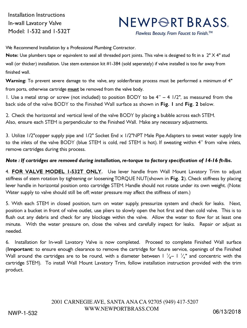 NEWPORT BRASS I532 INSTALLATION INSTRUCTIONS Pdf Download ManualsLib
