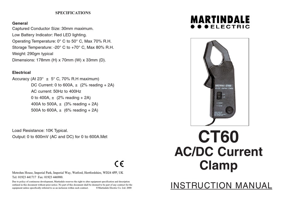 MARTINDALE CT60 INSTRUCTION MANUAL Pdf Download | ManualsLib