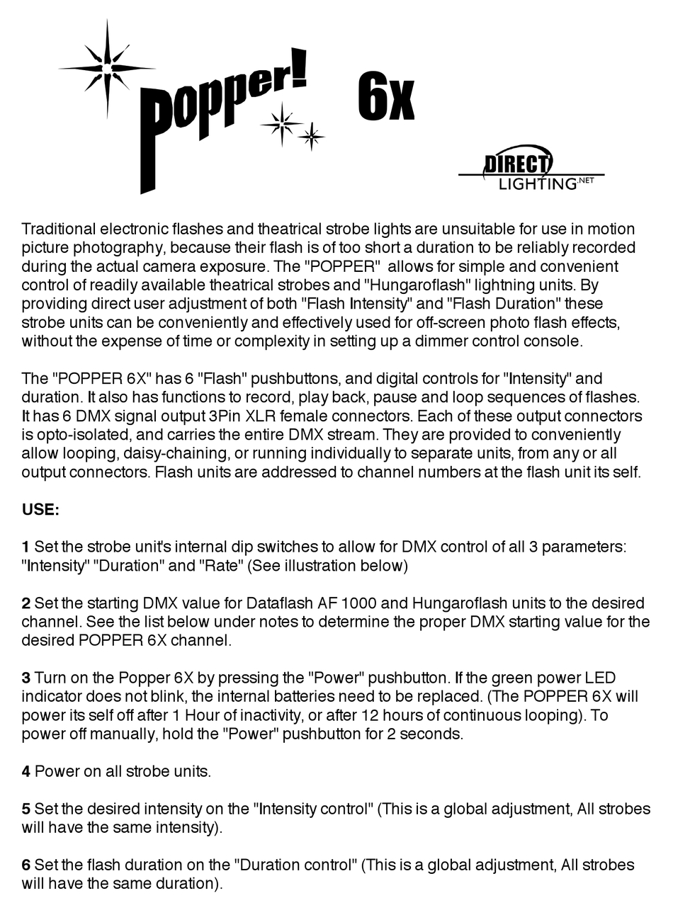 DIRECT LIGHTING POPPER! 6X QUICK MANUAL Pdf Download ManualsLib