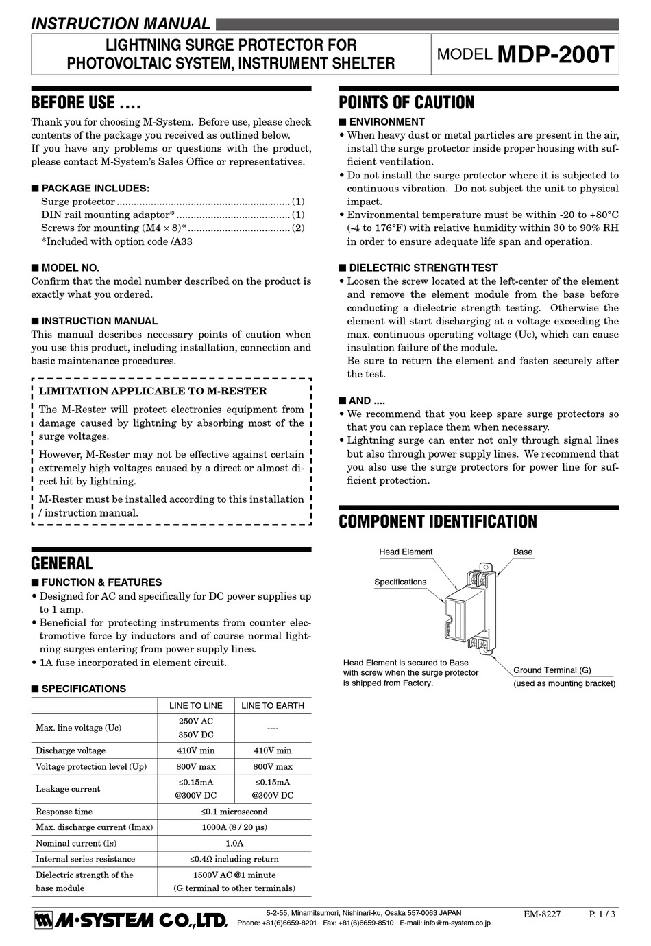 M-SYSTEM MDP-200T INSTRUCTION MANUAL Pdf Download | ManualsLib