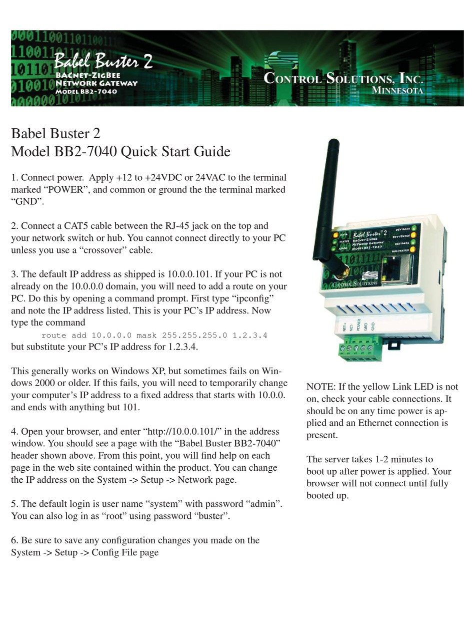 CONTROL SOLUTIONS BABEL BUSTER 2 QUICK START MANUAL Pdf Download