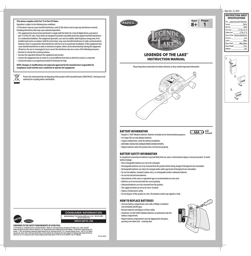 MATTEL LEGENDS OF THE LAKE INSTRUCTION MANUAL Pdf Download | ManualsLib