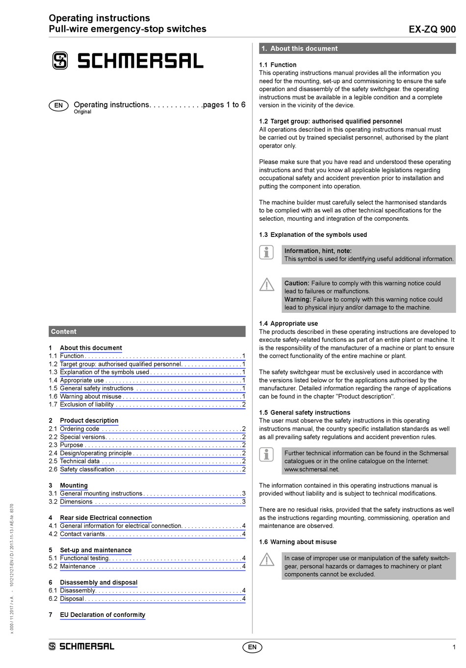 Schmersal Ex Zq 900 Operating Instructions Manual Pdf Download Manualslib