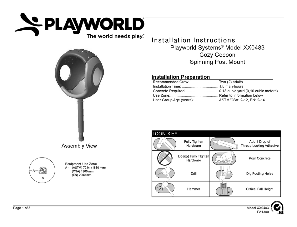 PLAYWORLD SYSTEMS COZY COCOON INSTALLATION INSTRUCTIONS MANUAL Pdf