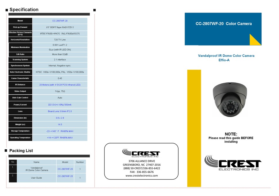 CREST ELECTRONICS CC2807WF20 USER MANUAL Pdf Download ManualsLib
