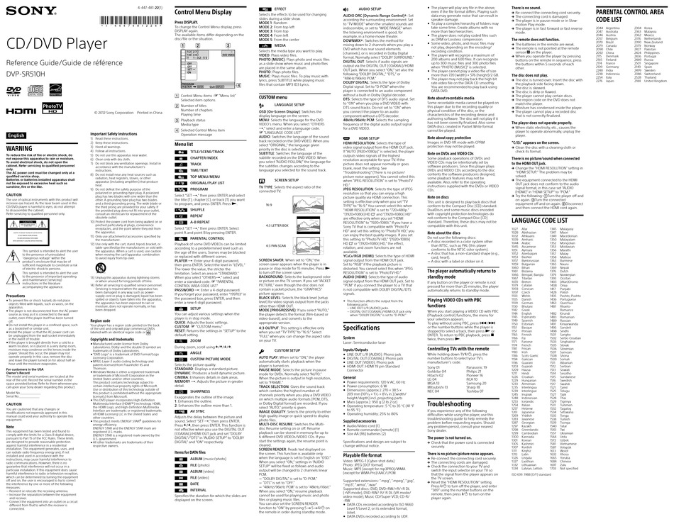 SONY DVPSR510H REFERENCE MANUAL Pdf Download ManualsLib