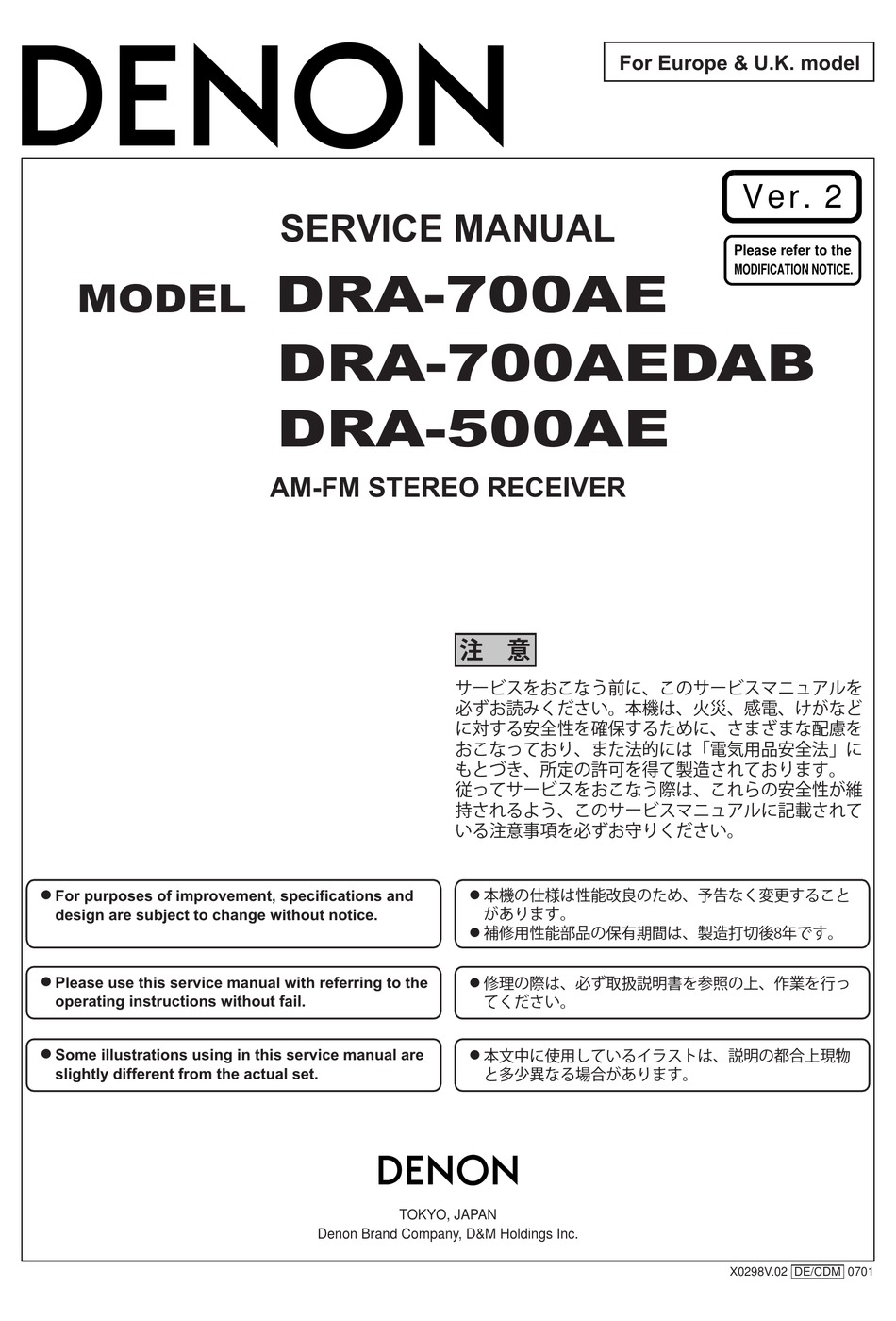 Denon Dra 700ae Service Manual Pdf Download Manualslib