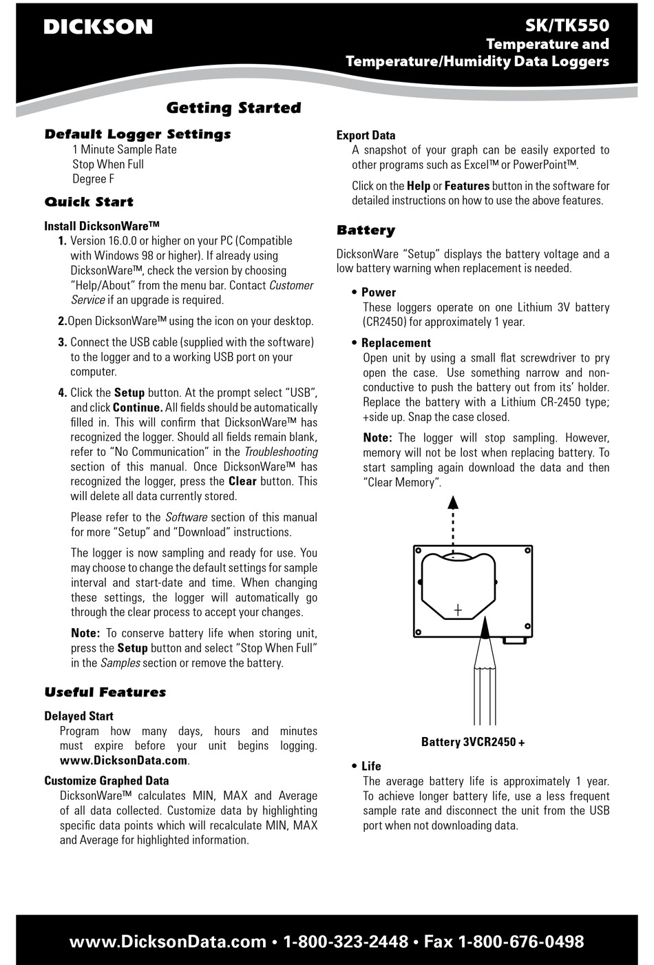 DICKSON SK550 GETTING STARTED Pdf Download ManualsLib