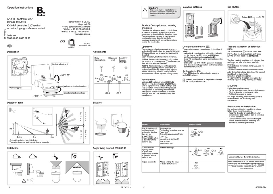 Berker Knx-rf Operation Instructions Pdf Download 