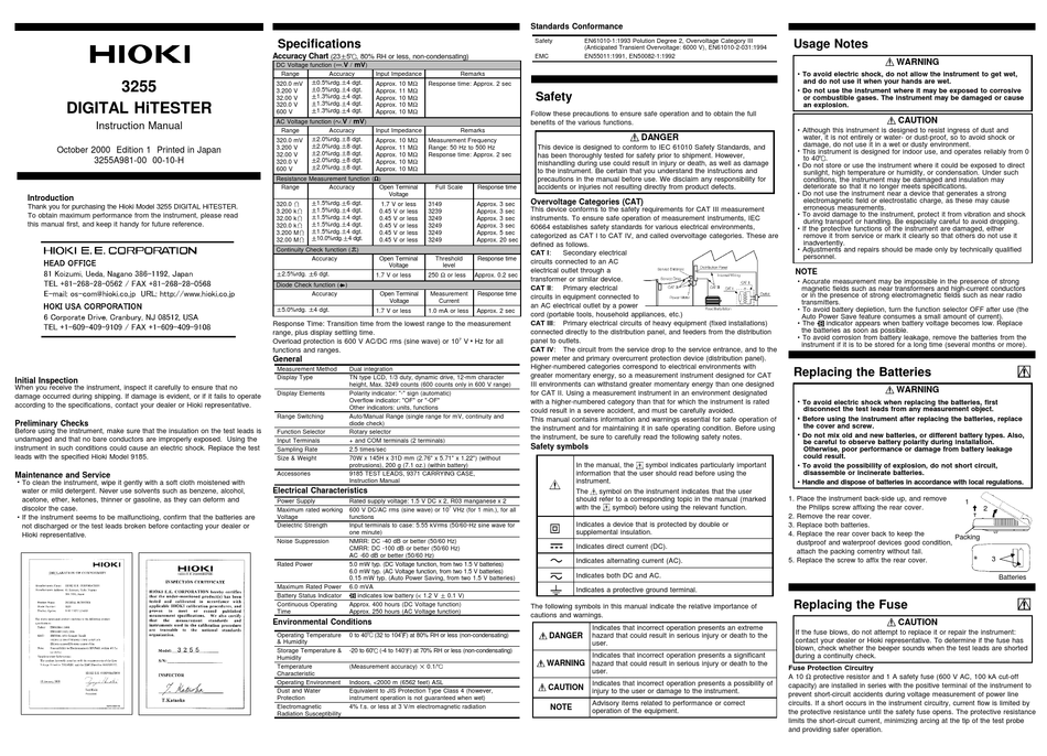 HIOKI 3255 INSTRUCTION MANUAL Pdf Download ManualsLib