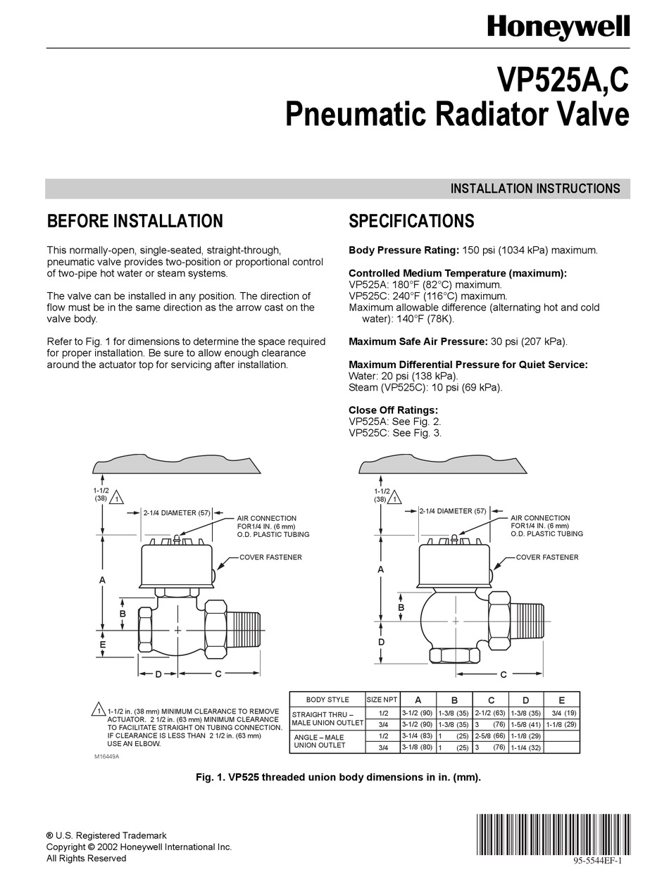 HONEYWELL VP525A INSTALLATION INSTRUCTIONS MANUAL Pdf Download | ManualsLib