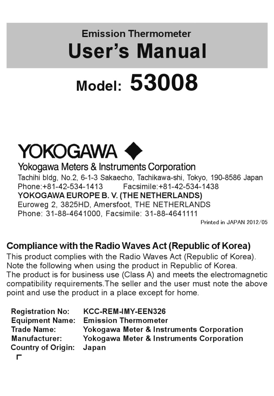 YOKOGAWA 53008 USER MANUAL Pdf Download ManualsLib